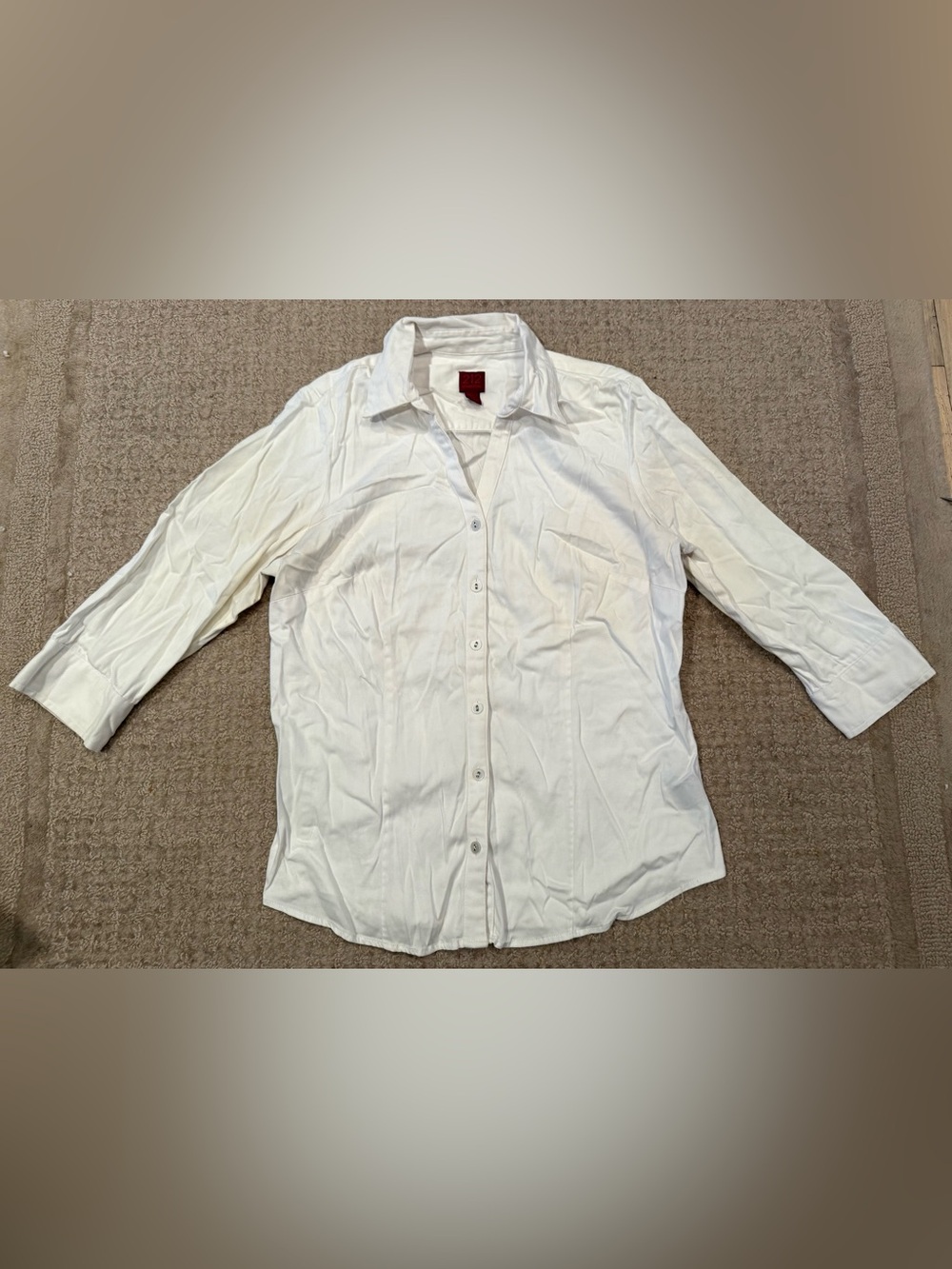 212 Collection White Stretch Button Front Career Shirt M Medium 3/4 Sleeve